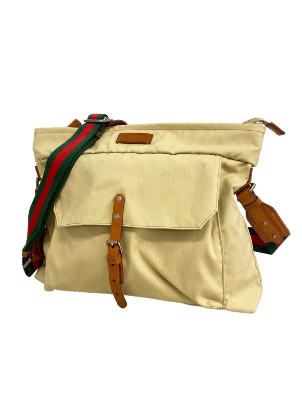 Gucci Shoulder Bag Sherry Line Nylon Beige Silver
